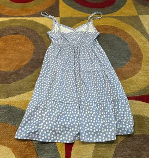 Hollister Stretchy Soft Light Blue Floral Print Spaghetti Strap Ruffle Dress M thumbnail 4