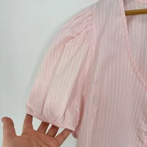 Abound Nordstrom Baby Pink Tie Front Cotton‎ Poplin Crop Top Size XL Puff Sleeve thumbnail 3