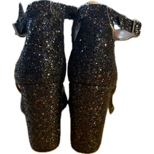 Betsy Johnson Women's Black‎ Glitter Platform Block Heel Sandals Size 8 1/2 thumbnail 2