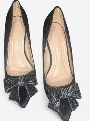 BCBGeneration Black Pointed-Toe Heels with Rhinestone Bow Accent thumbnail 1
