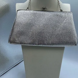Vintage mid century silver foil clutch with silver cut stones . thumbnail 5