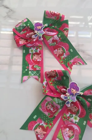 Adorable set of 2 Strawberry Shortcake-inspired hair bows thumbnail 1