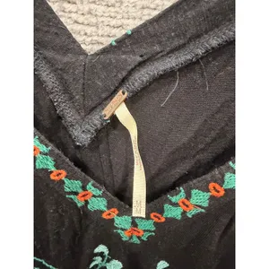 Free People Womens Mini Dress Medium Black Boho Embroidered V-Neck Sleeveless thumbnail 4