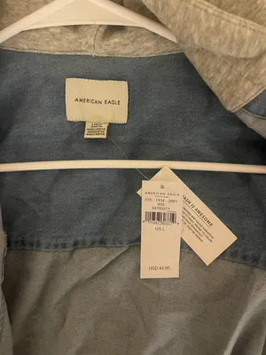 American Eagle Soft Jean Jacket With Gray Hood thumbnail 3