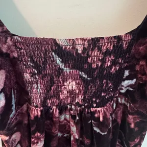 Urban Outfitters Floral Velvet Mini Dress Purple Black Puff Sleeve Smocked Small thumbnail 4