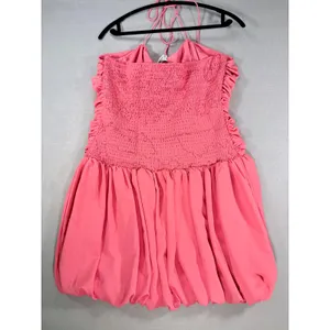 Lucy Paris Pink Ruched Bubble Hem Mini Dress Halter Detachable Flower XL thumbnail 2