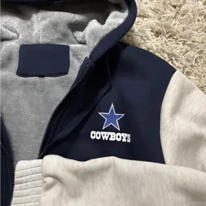 Cowboys Navy and Gray Full Zip Jacket Drawstring Hoodie Size M thumbnail 3