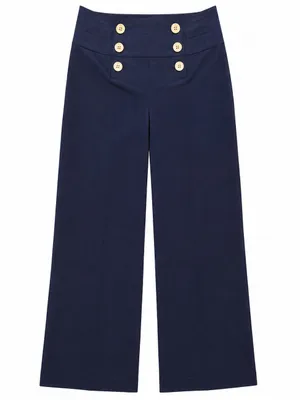 Ralph Lauren high waist Navy Sailor Pants Wide Leg Silk Cotton Blend Old Money 6 thumbnail 1