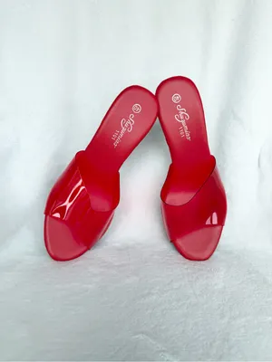 Red Clear Wedge Slide Sandals with Rose thumbnail 3