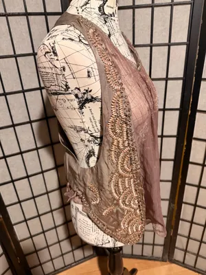 Ryu Vintage y2k Bead Embellish Western Fashion Pink and Brown Vest mesh panels thumbnail 2