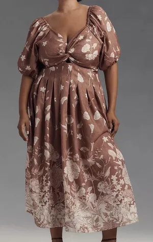 NWT EN SAISON Anthropologie monet puff sleeve square neck midi dress 1X thumbnail 1