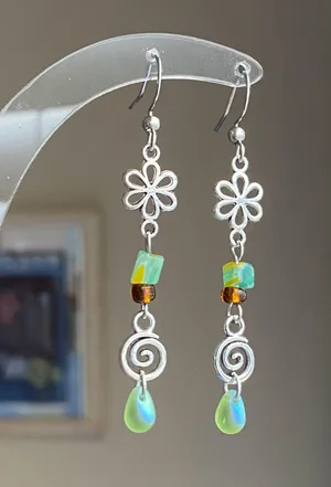 Handmade quality glass beads & flower fairy boho cottage whimsical dangle earrings & necklace set💐🍃 thumbnail 12