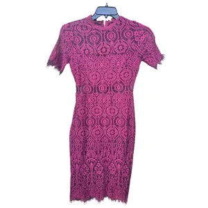 Lulus‎ Remarkable Plum Purple Floral Lace Short Sleeve Mock Neck Dress JML6912 S thumbnail 2