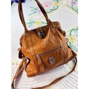 Borse‎ in Pelle Italian Cognac Brown Leather Satchel Crossbody Bag thumbnail 4