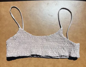 Champagne Nude Smocked Bikini Top Spaghetti Strap Bralette Swimwear Minimalist thumbnail 1