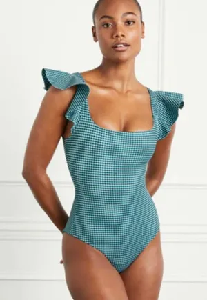 Hill House Home Rosie Green Gingham Ruffle One Piece Bathing Suit Size Medium thumbnail 1