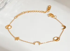 Gold Celestial Charm Bracelet Sun Moon Star Adjustable Dainty Chain‎ NEW thumbnail 1