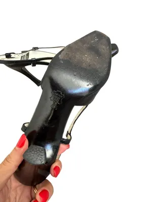CHARLES JOURDAN Vintage Black Leather Slingback Heels Size 6.5 thumbnail 9