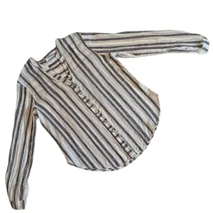 Milano Womens Linen Blend Striped Button Down Shirt Neutral Long Sleeve Size M thumbnail 2