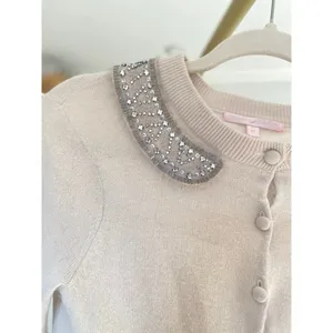 Rebecca Taylor Angora Wool Cashmere Cardigan Rhinestone Peter Pan Quiet Luxury M thumbnail 8