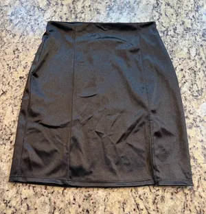 Windsor Black Satin Mini Skirt with Slit thumbnail 1