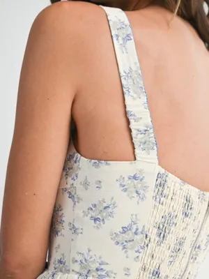 Floral Print Square Neck Contrast Pipinig Dress thumbnail 7