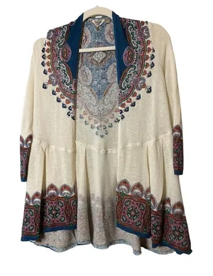 New Knitted & Knotted Anthropologie Open Cardigan‎ Linen Cotton Blend Sz M thumbnail 1