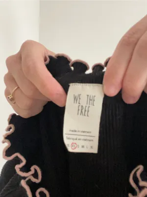 We The Free Black Off-the-Shoulder Ribbed Lettuce-Trim Crop Top thumbnail 4