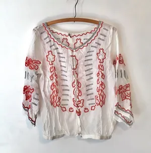 Free People Embroidered Peasant Top Elastic Waist thumbnail 1