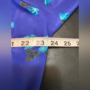 Blue Midi Dress 80s Blouson Floral Print Dress Button Back 80s Draped High Waist thumbnail 10
