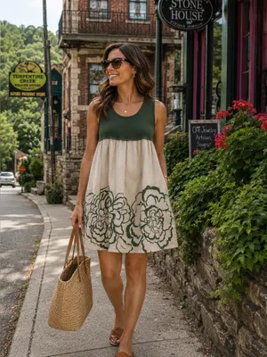 Theory Mixed Media Floral Pleated Babydoll Mini Dress Green Cream Womens 4 thumbnail 3