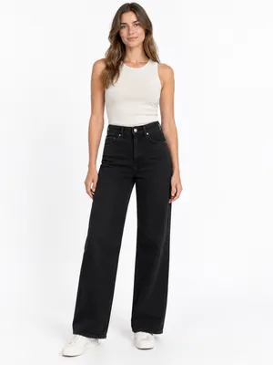Zara Women Black High Rise Wide Leg Jeans Size 4 Cotton Lyocell Denim thumbnail 2