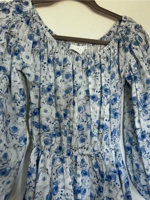 ASTR the Label Blue Floral Print Long Puff Sleeve Mini Dress Size XS thumbnail 3
