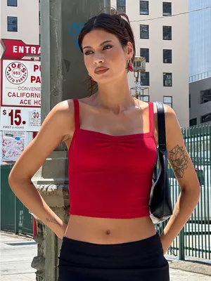 Princess Polly Red Ribbed Crop Tank thumbnail 1