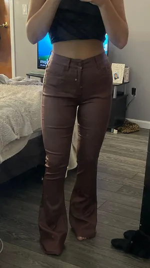 Edikted Faux Leather Flare Pants thumbnail 1