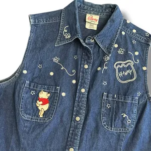 Rare Vintage Disney Store Winnie the Pooh Denim Vest Hunny Bees 90s Y2K‎ L thumbnail 7