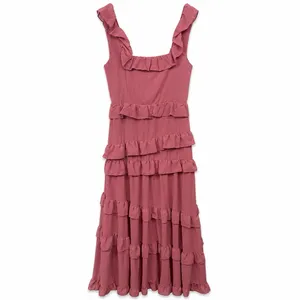 NEW Compelling Romantic Rusty Rose Ruffled Tiered Garden Party Maxi Dress Large thumbnail 7