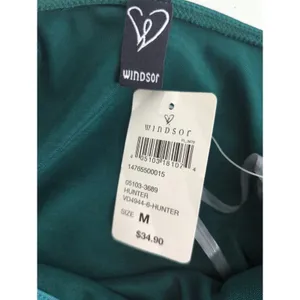 Windsor Hunter Green Satin Bodycon Faux Wrap Mini Dress Medium NWT Party Holiday thumbnail 8
