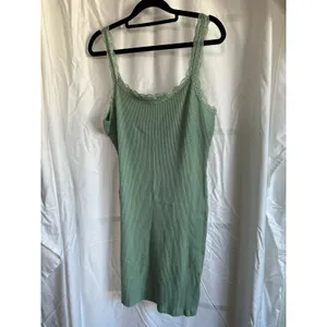 Curvy Sense Green Ribbed‎ Dress 2X Cottagecore Soft Girl Lace Trim Bodycon Mini thumbnail 2