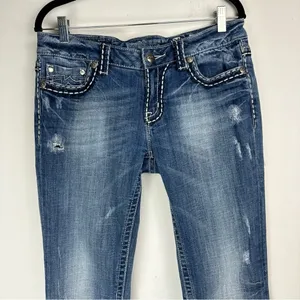 Miss Me Irene Bootcut Jeans Sz 31 Womens Distressed Faded Stitch Denim thumbnail 4