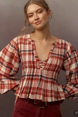 Pilcro Long-Sleeve Pleated Swing Blouse thumbnail 1