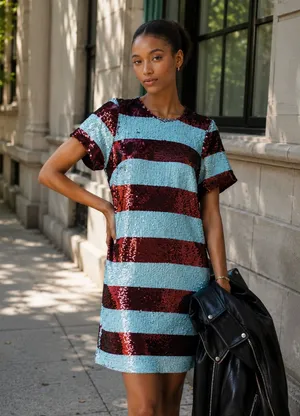 MAEVE Anthropologie Short Sleeve Sequin Striped Mini Dress Size XXS thumbnail 1