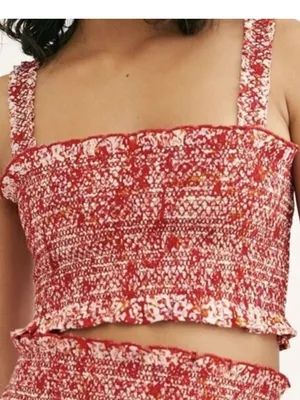 Free People Thalia Smocked Crop Top Red Boho Cottagecore Summer Size Large thumbnail 1