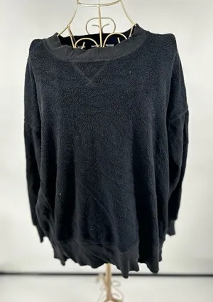 Aerie Chilled Out Brushed Fleece Sweatshirt Side Splits Small Black thumbnail 1