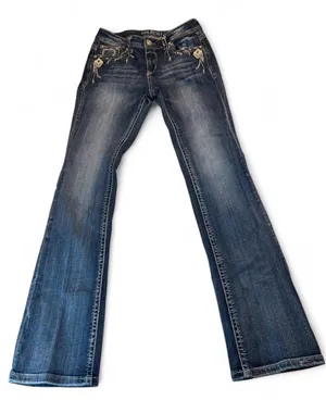 Grace in LA low rise bootcut jeans with embroidered floral details on pockets, size 28 #bootcut #embroidered thumbnail 1