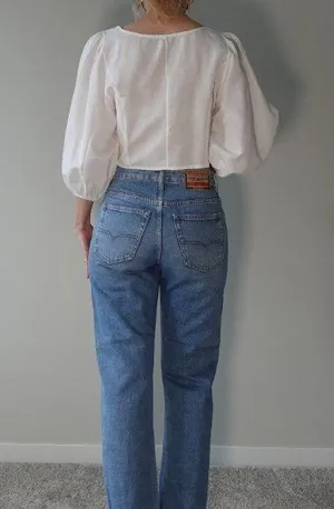 White Puff Sleeve Sweetheart Neck Shirt Size L thumbnail 4