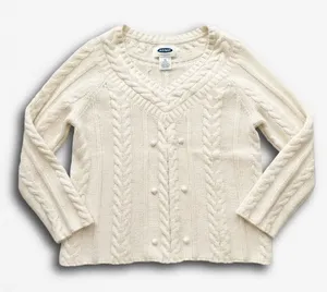 Old Navy Cream Cable Knit Cardigan V-Neck Double Breasted‎ Sweater Ivory L thumbnail 1
