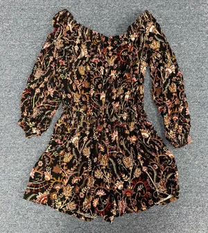 Free People Pretty and Free Black Floral Print Off the Shoulder Romper thumbnail 1