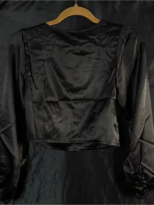 Brave Soul NWT Black Satin Lace-Trim Crop Top thumbnail 6