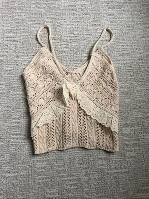 Zara Cream Crochet Lace Trim Cami Top thumbnail 3